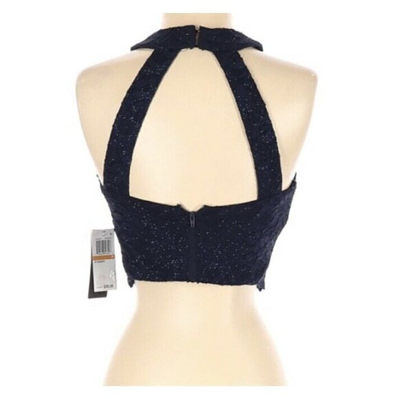 NWT City Studio Navy  Sequin Crop Top Crew Necklin - Picture 2 of 2